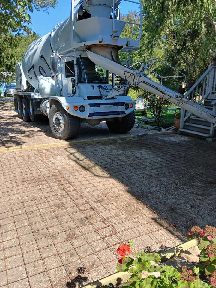 Winnapaug Construction concrete truck on a job